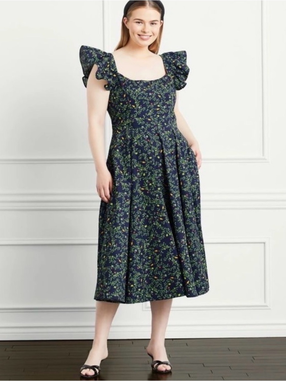 HILL HOUSE Daphne Dress In Midnight Garden Sleeveless Midi Size XL